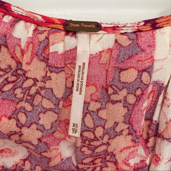 NWT Free People Sweet Memories Pink Multi Floral Print Ruffled Puff Sleeve Top - Picture 9 of 11